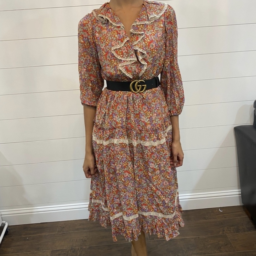 Gucci Floral Ruffle Dress with Belt